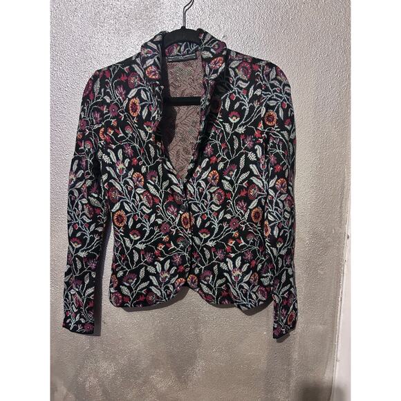 Peruvian Connection Kashmiri Floral Jacquard Knit Jacket Blazer XS Prima Cotton - Picture 7 of 11